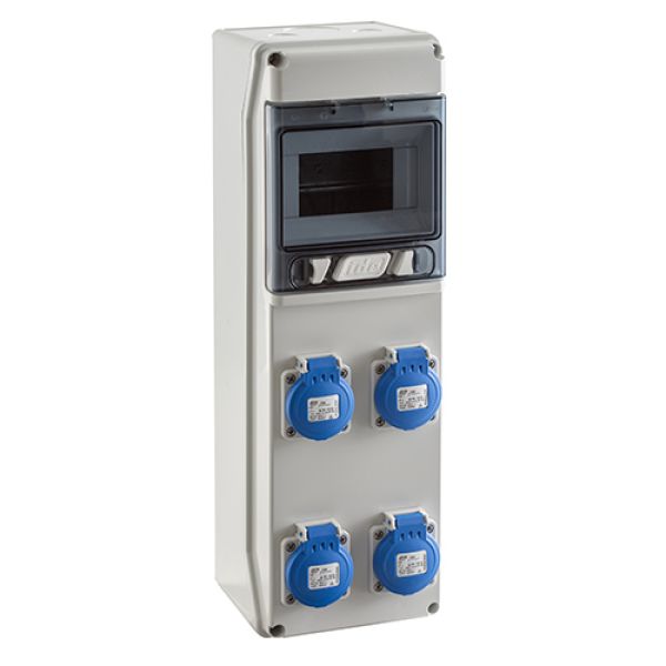 Wandverteiler 6TE IP65 mit 4x 230V blau Steckdosen IP54 vorverdrahtet ohne Sicherung