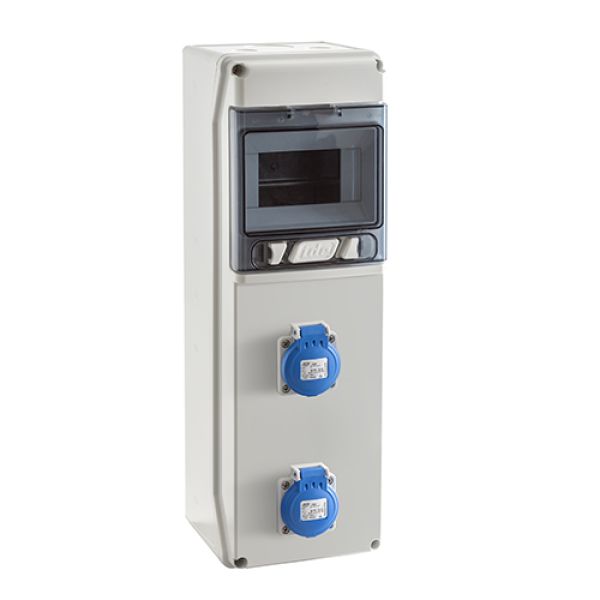 Socket wall distributor IP65 6TE with 2x230V 16A blue IP54 pre-wired without fuse