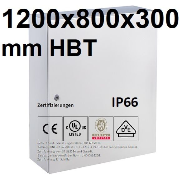 Schaltschrank 1200x800x300 mm HBT Stahlblech 1-türig IP66