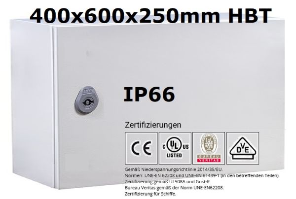 control cabinet 400x600x250 mm HWD VDE UL sheet steel single door IP66 - Kopie