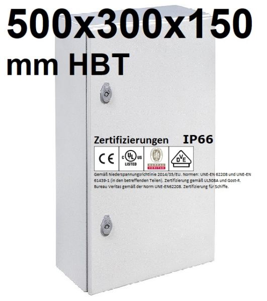 Wandschaltschrank 500x300x150 mm HBT VDE UL IP66 1-türig
