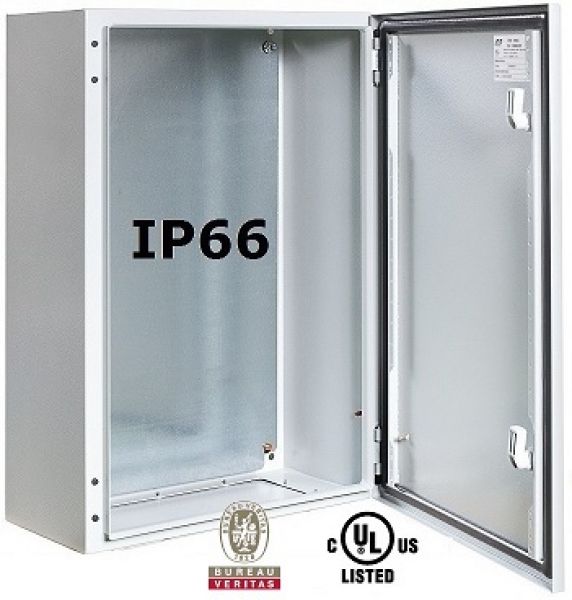 control cabinet 500x300x200 mm HBT sheet steel 1-door IP66 with mounting plate and earth strap