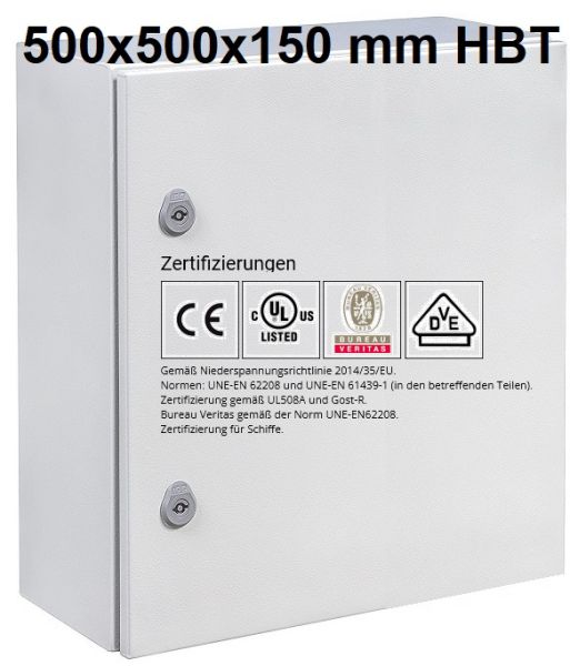 IP66 Schaltschrank 500x500x150 mm HBT VDE UL zertifiziert Stahlblech 1-türig