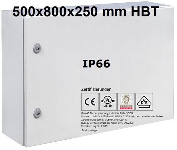 IDE GN508025 Sheet steel wall control cabinet 500x800x250 mm HWD 1-door IP66 with mounting plate and earth strap