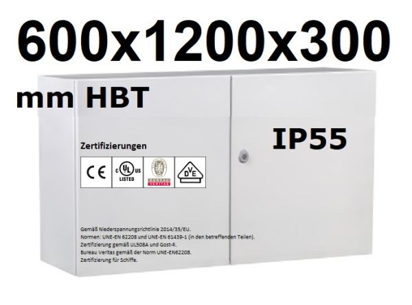 Wall Mounting Enclosure 600x1200x300mm  HWD RAL7035 IP66 double door