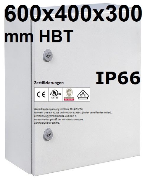Schaltschrank 600x400x300 mm HBT Stahlblech 1-türig IP66