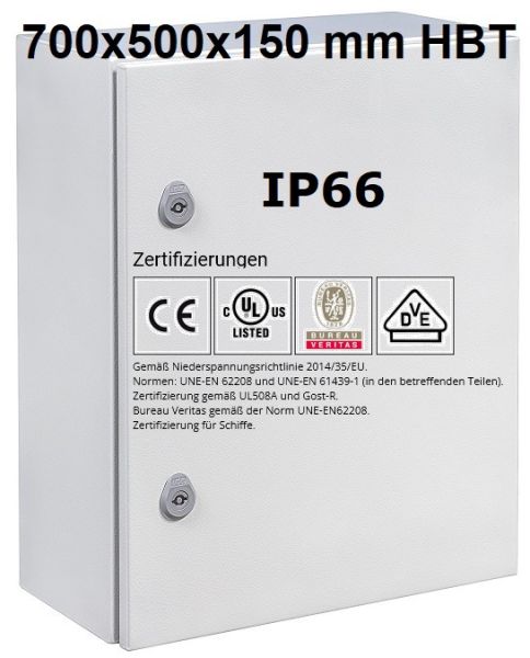 IP66 Schaltschrank 700x500x150 mm HBT VDE UL zertifiziert Stahlblech