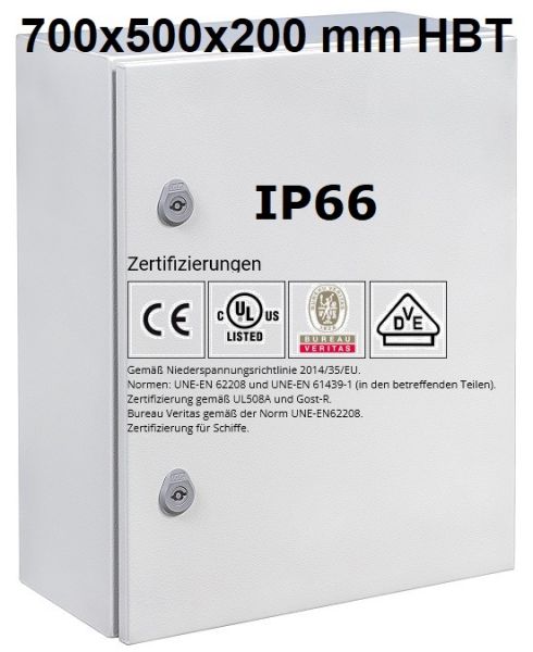 B-Ware IP66 Schaltschrank 700x500x200 mm HBT VDE UL zertifiziert Stahlblech