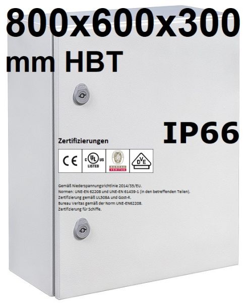 IP66 Control Cabinet 800x600x300 mm VDE UL Certified Sheet Steel with Mounting Plate