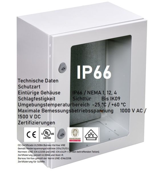 IP66 Schaltschrank 800x600x300 mm HBT 1-türig mit Sichtfenster