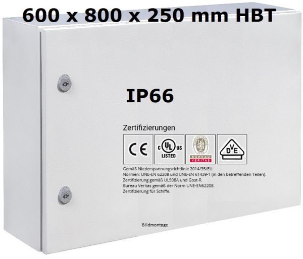 Wall Mounting Enlosure 600x800x250 mm HBT sheet steel 1-door IP66 with MP and earth strap