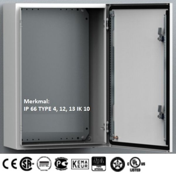 Schaltschrank 800x800x300 mm HBT IP66 Stahlblech 1-türig mit Montageplatte