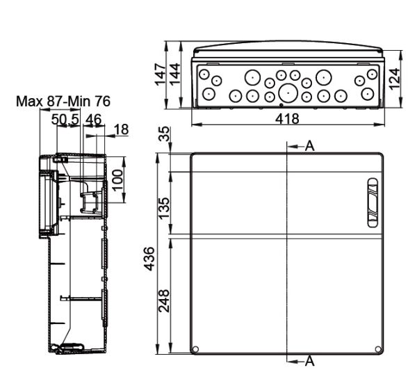 Wandverteiler IP65 18TE mit 3x 230V 3P und 3x 32A 5p 400V Steckdosen IP44 vorverdrahtet ohne Sicherung