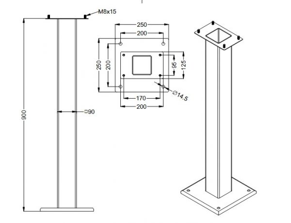 support stand 900x250x250 mm HWD