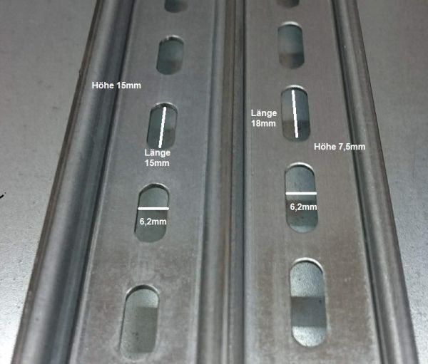 1m Tragschiene flach 35x7,5 mm BxH verzinkt gelocht - 18x6,2mm