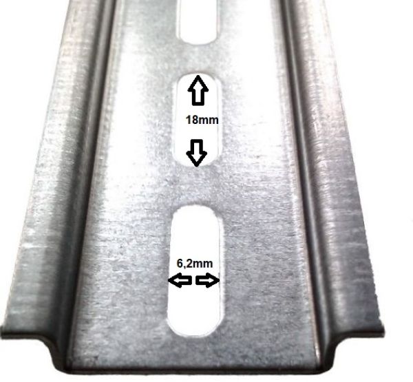 1m Tragschiene flach 35x7,5 mm BxH verzinkt gelocht - 18x6,2mm