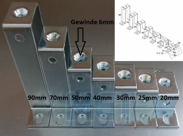 TST mounting rail supports with M6 or M5 thread