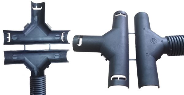 T-Verteiler Verteiler schwarz klappbar für Wellrohr NW22 - 22 - 22 innengreifend