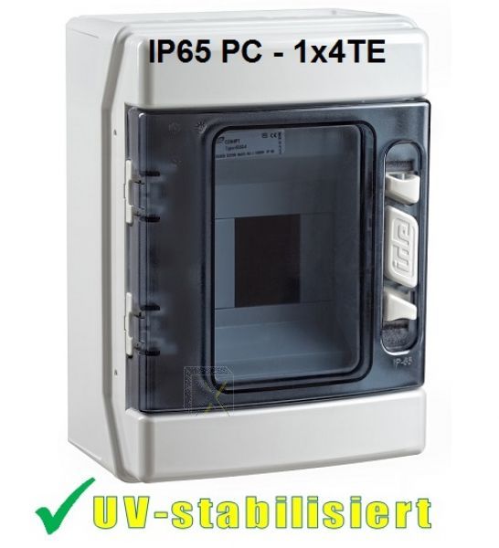 IP65 AP Outdoor-Verteiler 4TE 1-reihig mit transp. Klappe uv-stabilisiert