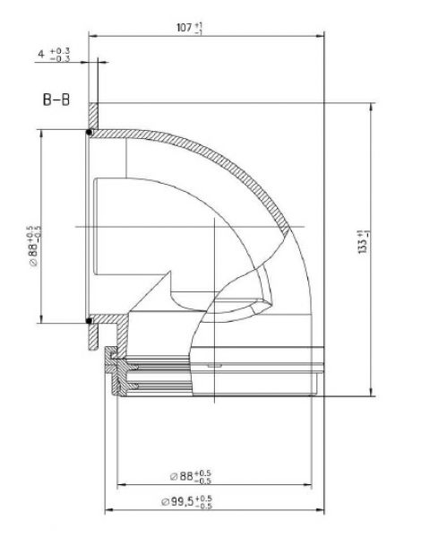 Flanschanschluss Bogen Winkel 90° IP54 für Wellrohr NW70