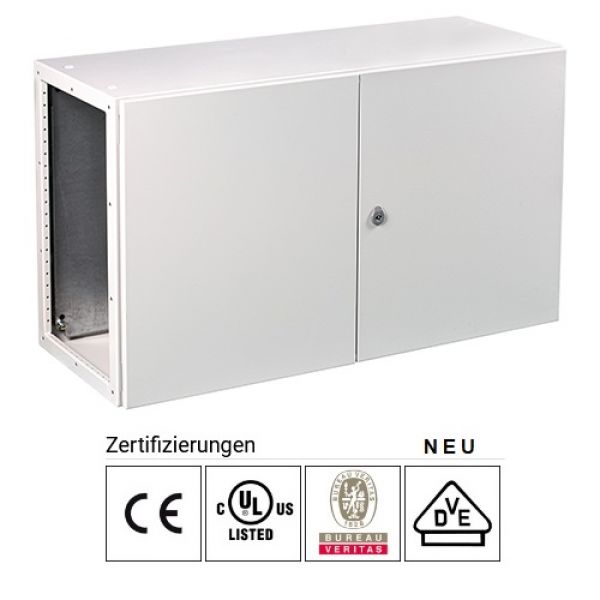 Stackable wall switch cabinet 600x1000x400 mm 2 doors with open sides - with galvanized metal mounting plate and grounding strap