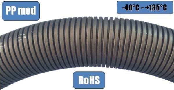 Corrugated pipe NW7.5 PPmod cable protection closed