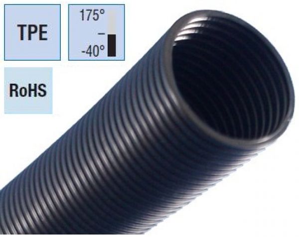 Cable protection 175° NW13 (ID12,6-AD15,8 mm-Ø) corrugated tube heat-resistant up to 175°C/190°C high temperature closed corrugated tube