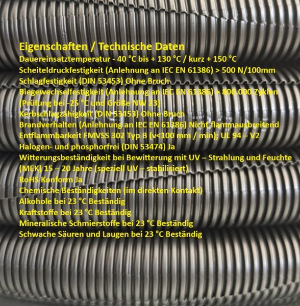 UV-Wellrohr NW50 PPmod UV-beständig mit Wellenschlitz