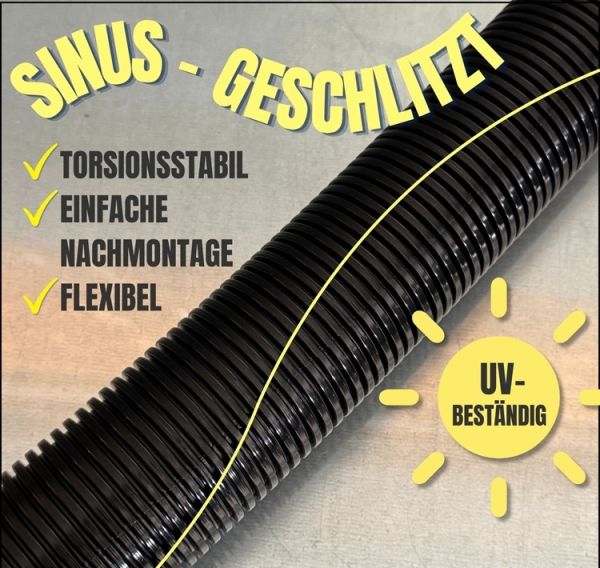 UV-Wellrohr NW50 PPmod UV-beständig mit Wellenschlitz