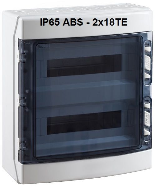 IP65 ABS AP Feuchtraum Verteiler 2-reihig 2x 18TE mit Tragschiene mit N/PE-Klemme