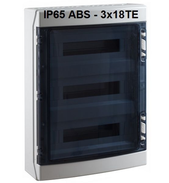 IP65 ABS Aufputz Feuchtraum-Verteiler 3-reihig 54TE 3x 18TE  plombierbar