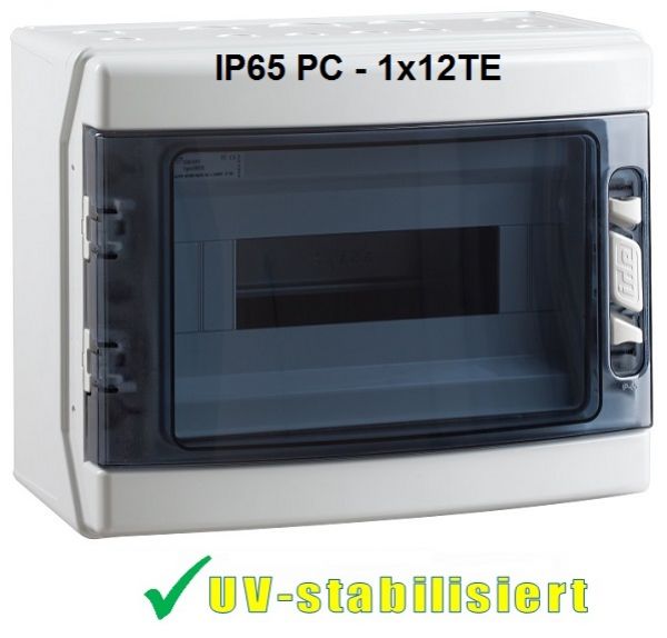 CDP12PT/RR IP65 AP Outdoor-Verteiler 12TE 1-reihig uv-stabilisiert mit N-/PE-Klemme und transparenter Klappe