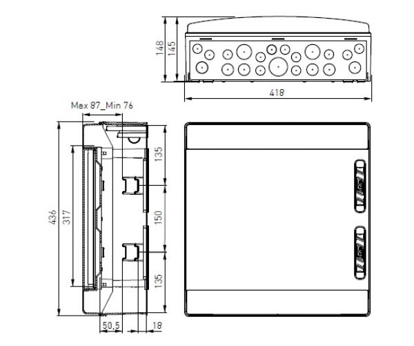 IP65 ABS AP Feuchtraum Verteiler 2-reihig 2x 18TE mit Tragschiene mit N/PE-Klemme
