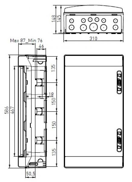 IP65 ABS 36TE Aufputz Feuchtraumverteiler CDN36PT3F 3-reihig 3x 12TE plombierbar