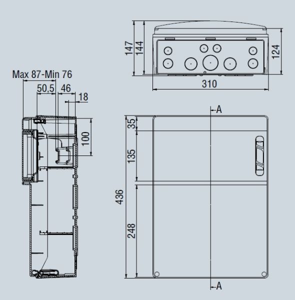 IP65 wall distributor 44605 with 1x 12TE and 12 pre-wired 230V sockets IP54