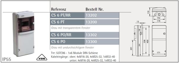 Wandverteiler IP55 4TE mit 4x230V Steckdosen IP44 vorverdrahtet ohne Sicherung