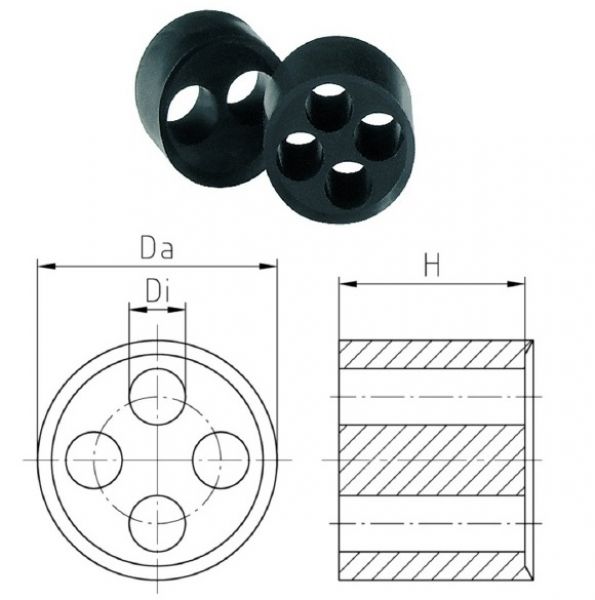 M12 multi sealing insert 2x1.6mm as multiple cable entry