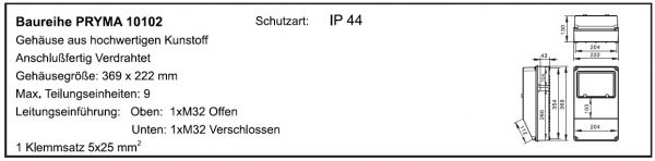 Wandverteiler 2x230V 1x16A 1x32A anschlußfertig verdrahtet mit FI40A