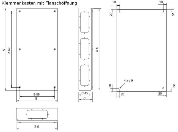 Sheet steel housing terminal box 300x150x135mm LBT RAL7035 with flange