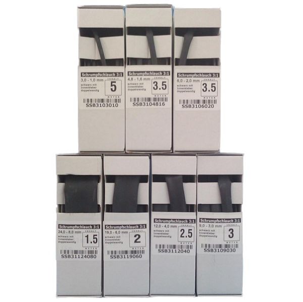 2m Box 3:1 Schrumpfschlauch 18-6 mm schwarz mit Innenkleber