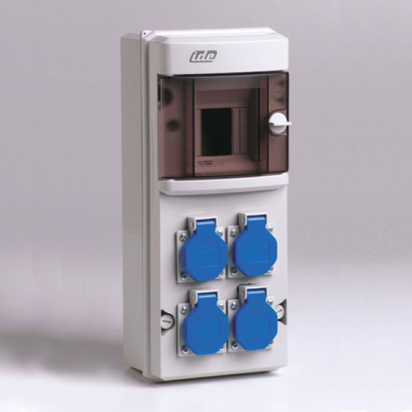Wandverteiler IP55 4TE mit 4x230V Steckdosen IP44 vorverdrahtet ohne Sicherung