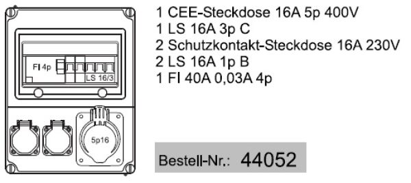 Wandverteiler 2x230V 1x16A CEE anschlussfertig verdrahtet mit FI40A