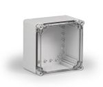 polycarbonate housing 200x200x132mm IP66 with smooth base and transparent cover