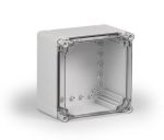 polycarbonate housing 200x200x132mm IP66 with smooth base and transparent cover