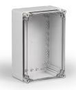 Polycarbonatgehäuse 300x200x132mm IP66 mit glattem Unterteil und transparentem Deckel
