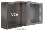 Stainless steel control cabinet 400x300x150 mm HBT IP66 V2A housing AISI 304L 1 door - with EXTRA viewing door