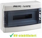 IP65 AP Outdoor-Verteiler 18TE 1-reihig mit transp. Klappe uv-stabilisiert - mit Tragschiene und Anschlussklemme